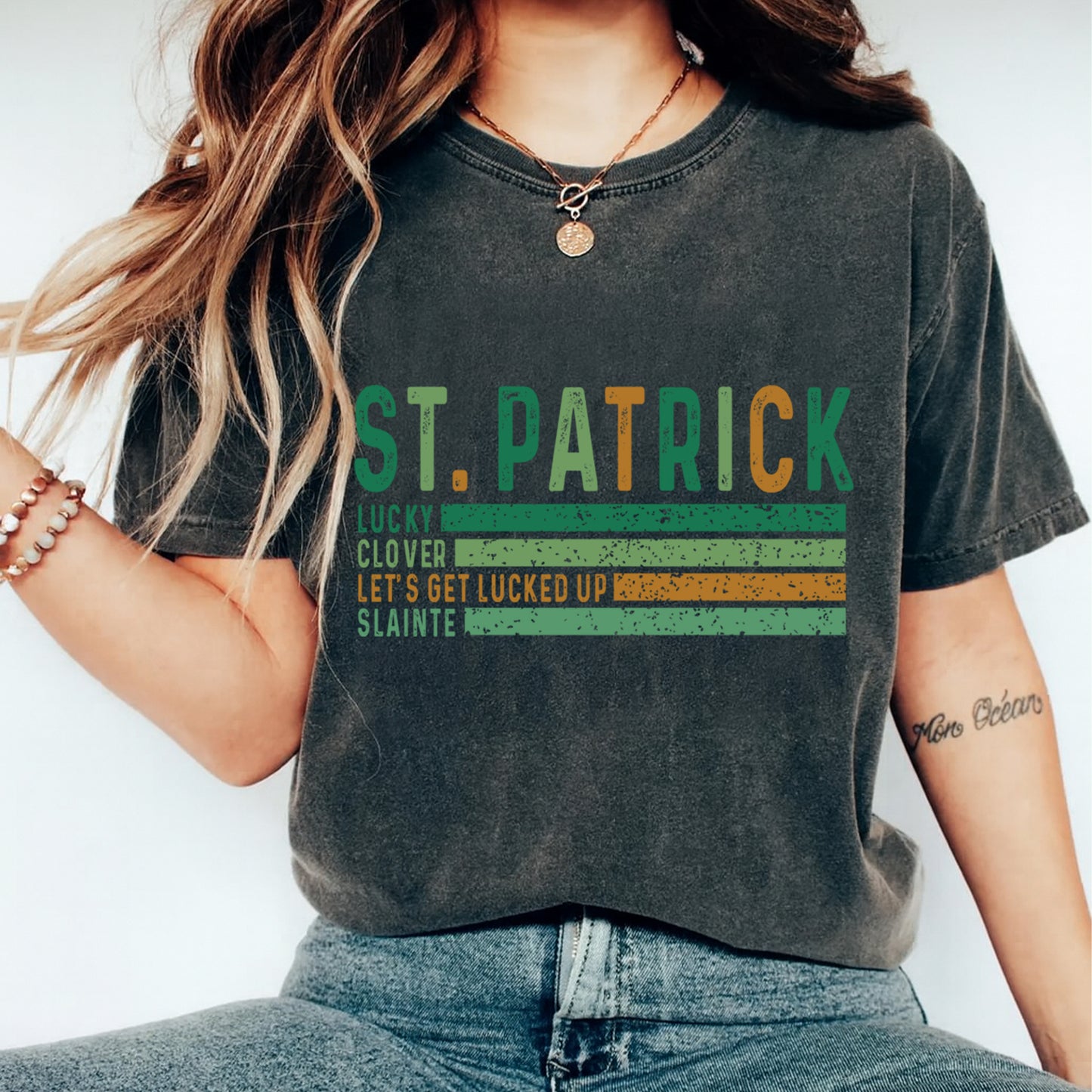 St Patricks Day DTF Transfer – St Patrick Lucky Clover Typography Ready to Press Iron On Heat Transfer for DIY St Patricks Day Shirts 12578