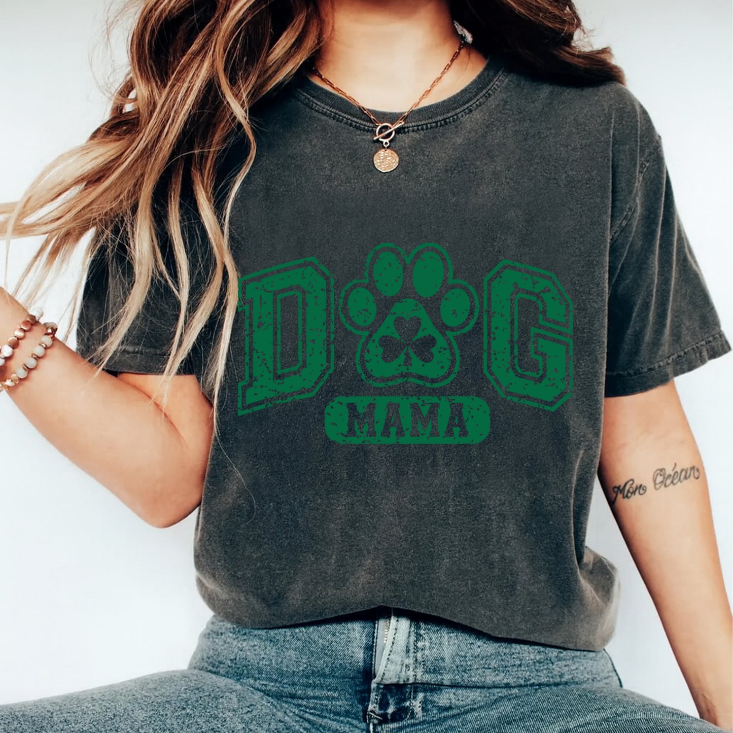 St Patricks Day DTF Transfer – Dog Mama Paw Shamrock Ready to Press Iron On Heat Transfer for DIY St Patricks Day Shirts 12579