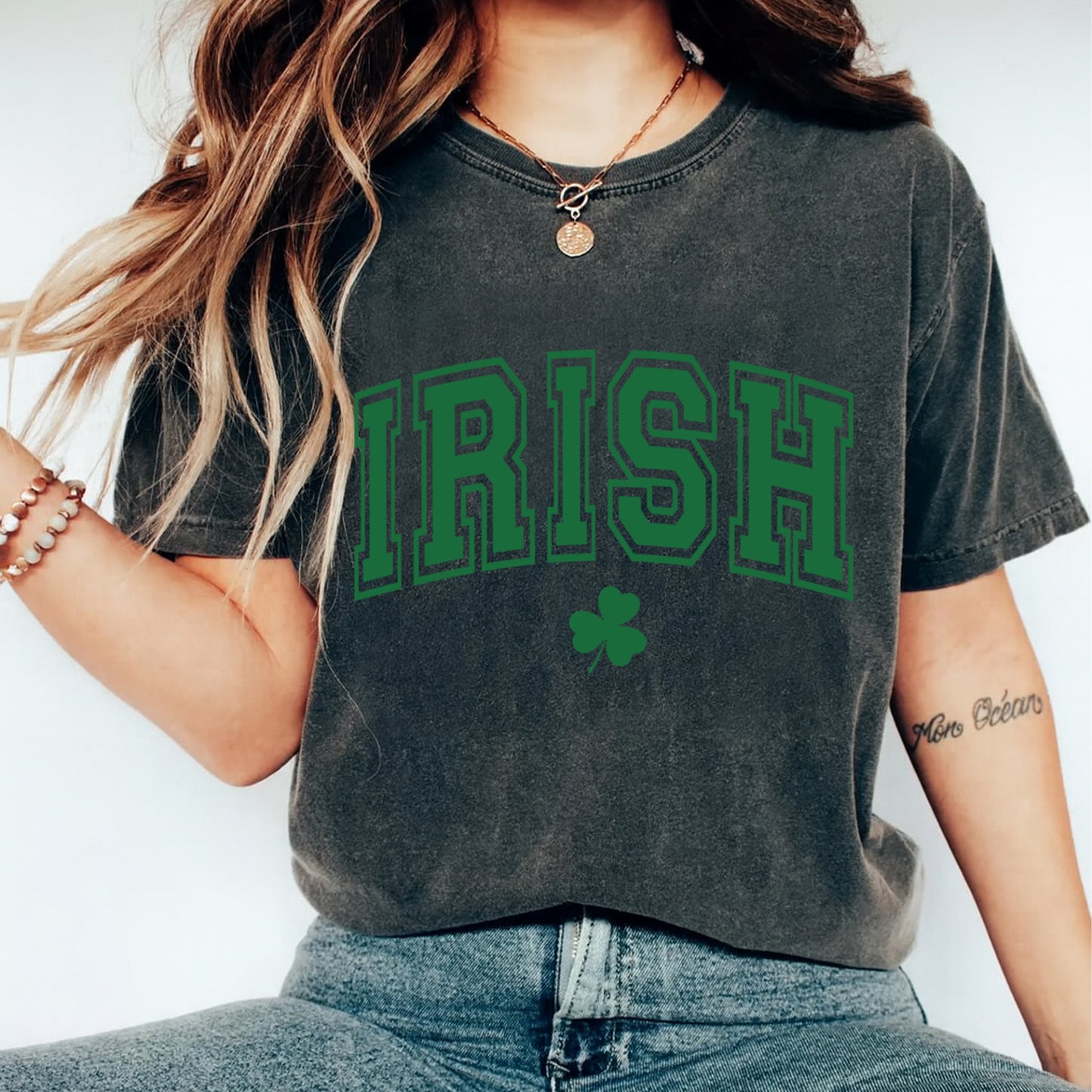 St Patricks Day DTF Transfer – Irish Shamrock Varsity Ready to Press Iron on Heat Transfer DIY St Patricks Day Shirts 12586
