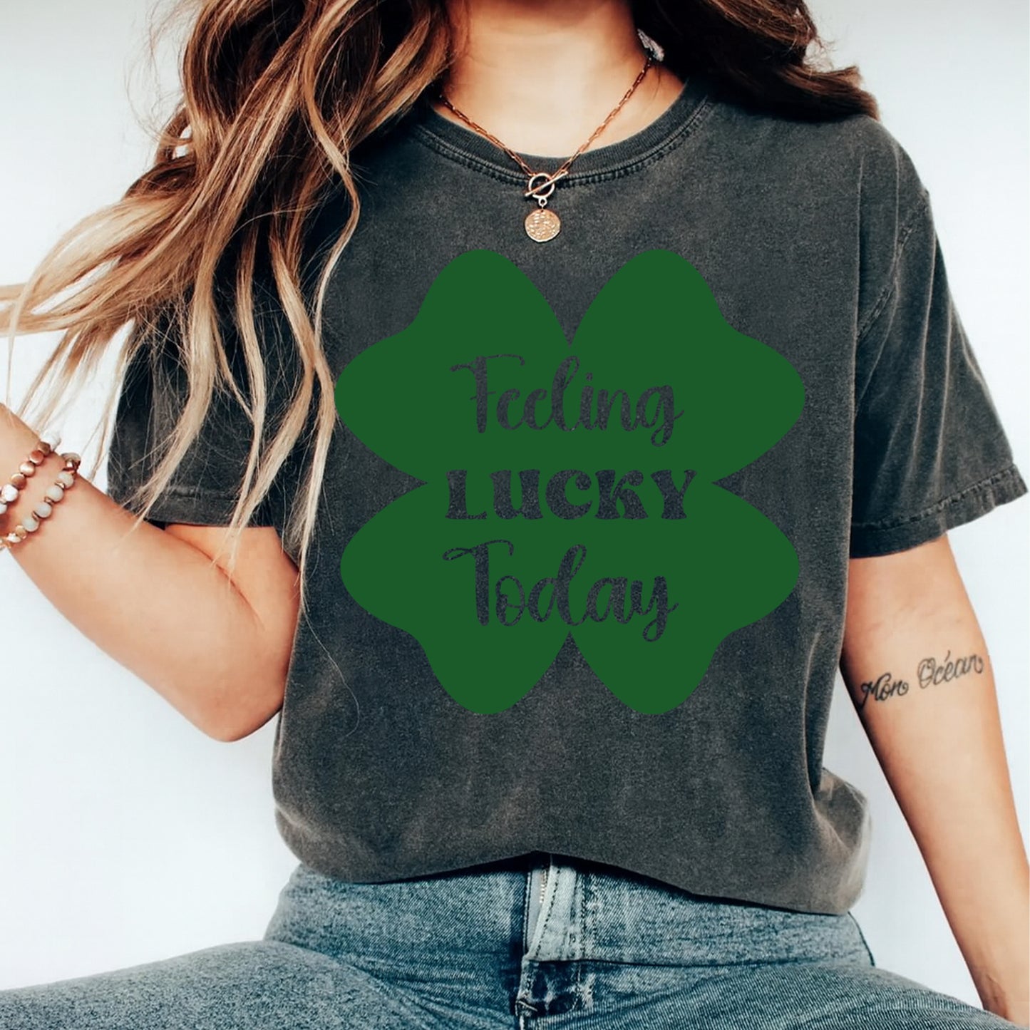 St Patrick's Day Clover DTF Transfer – Feeling Lucky Today Ready to Press Iron On Heat Transfer DIY St Patrick's Day Shirts 12596