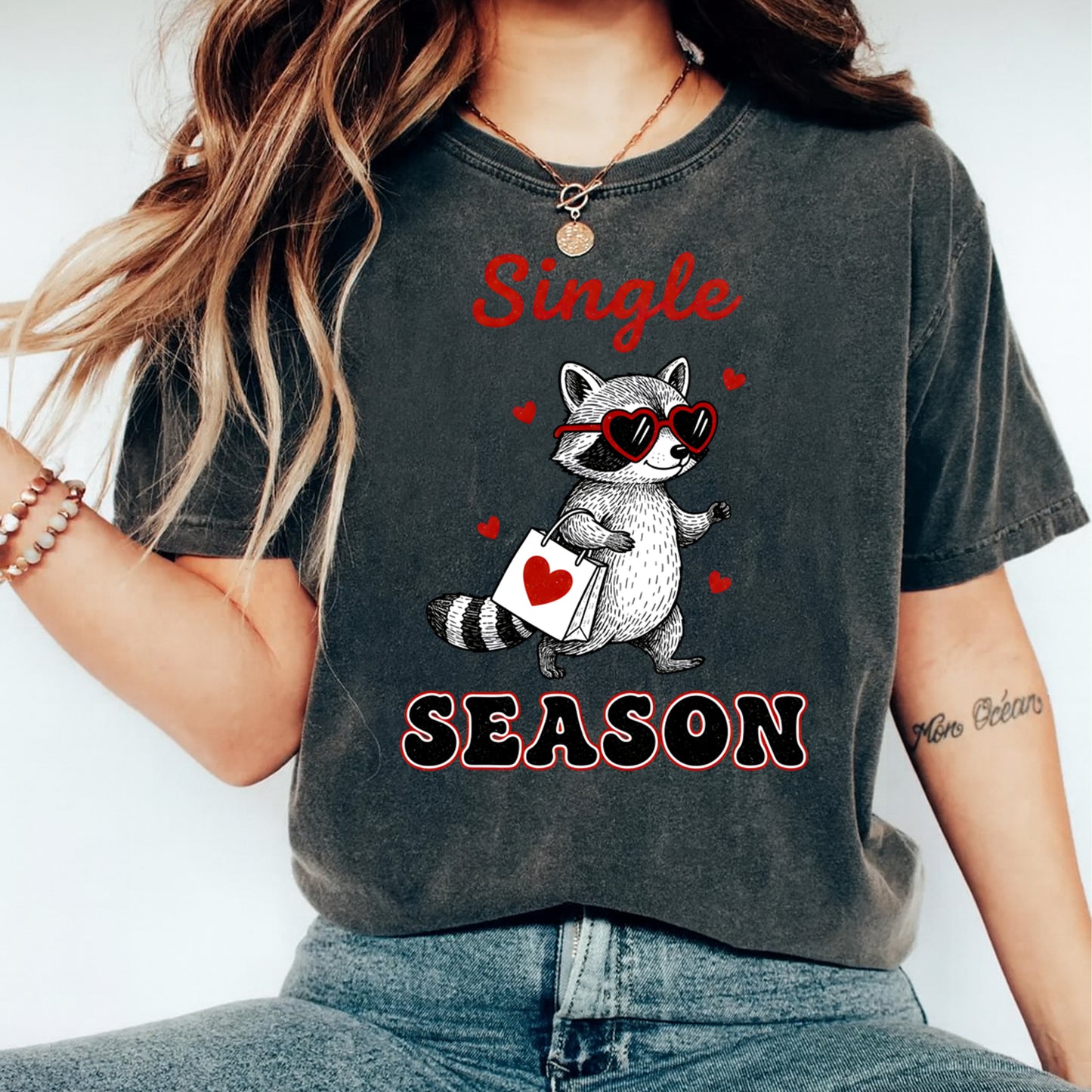 Valentines Single Season Raccoon DTF Transfer – Funny Single Valentine Ready to Press Iron On Heat Transfer for DIY Valentines Shirts 12623