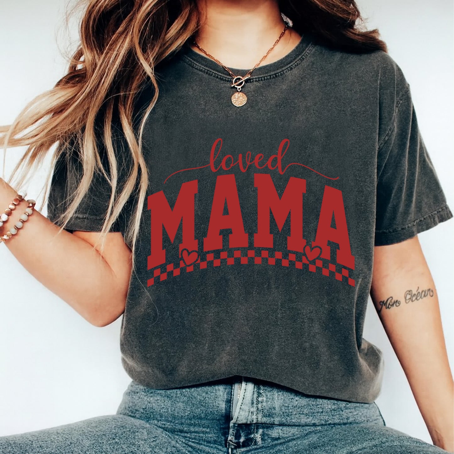 Valentines Loved Mama DTF Transfer – Loved Mama Typography Ready to Press Iron On Heat Transfer for DIY Valentines Shirts 12630