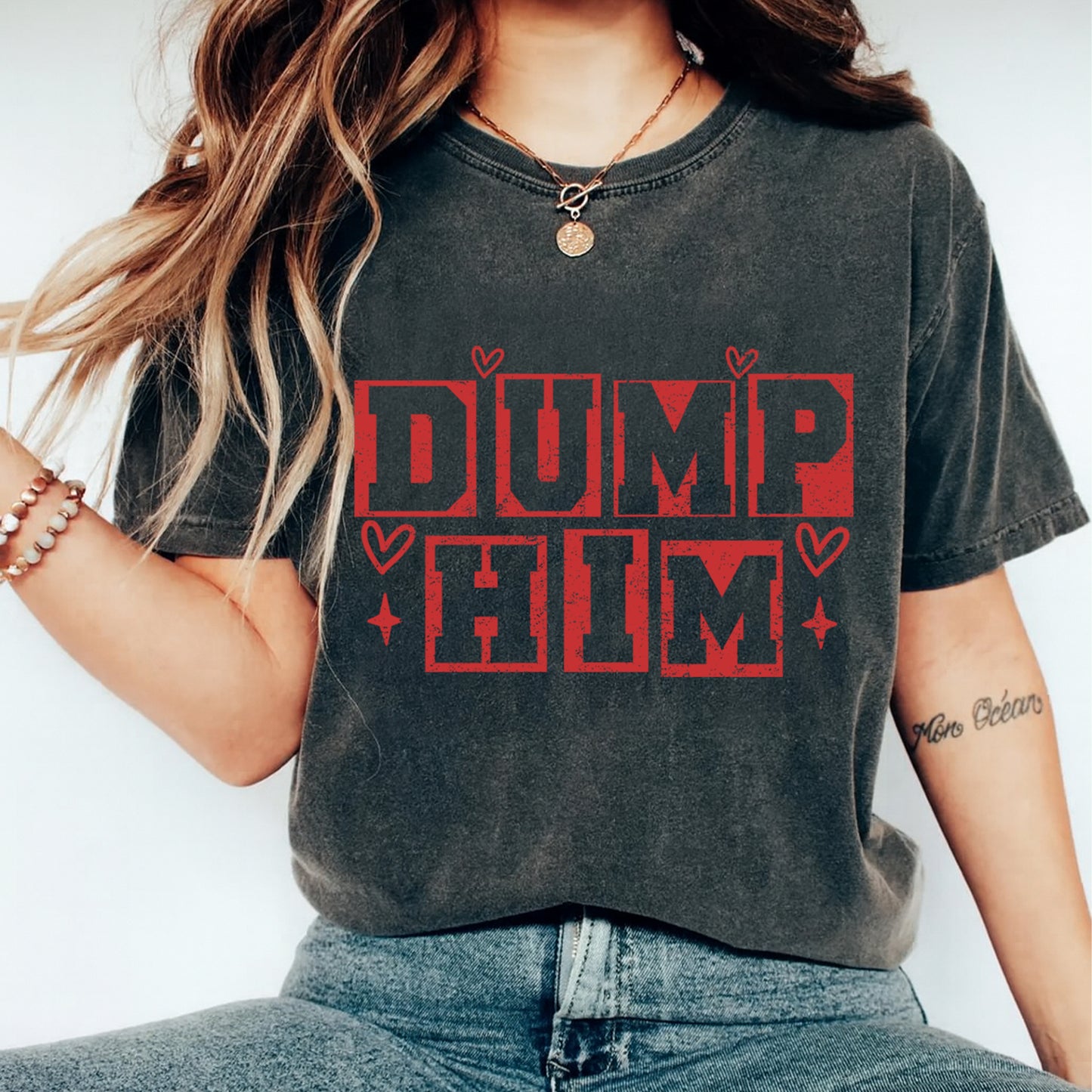 Valentines DTF Transfer – Dump Him Retro Text Ready to Press Iron On Heat Transfer DIY Valentines Shirts 12636