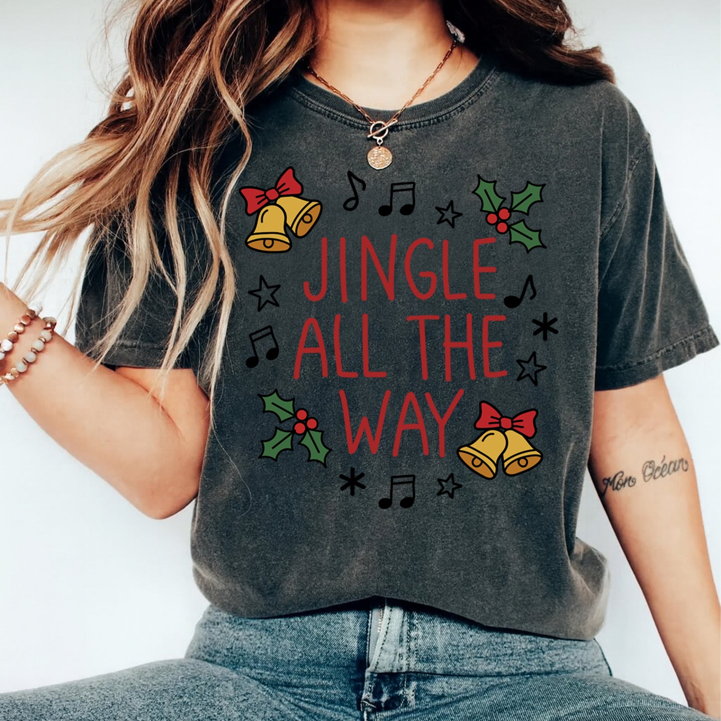 Christmas DTF Transfer – Jingle All The Way Bells Ready to Press Iron on Heat Transfer DIY Christmas Shirts 12638