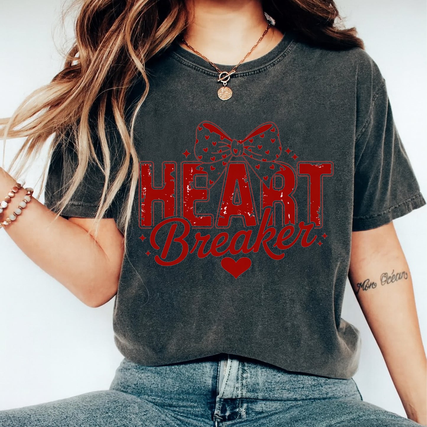 Valentines Day DTF Transfer – Heart Breaker Bow Typography Ready to Press Iron On Heat Transfer DIY Valentines Shirts 12662