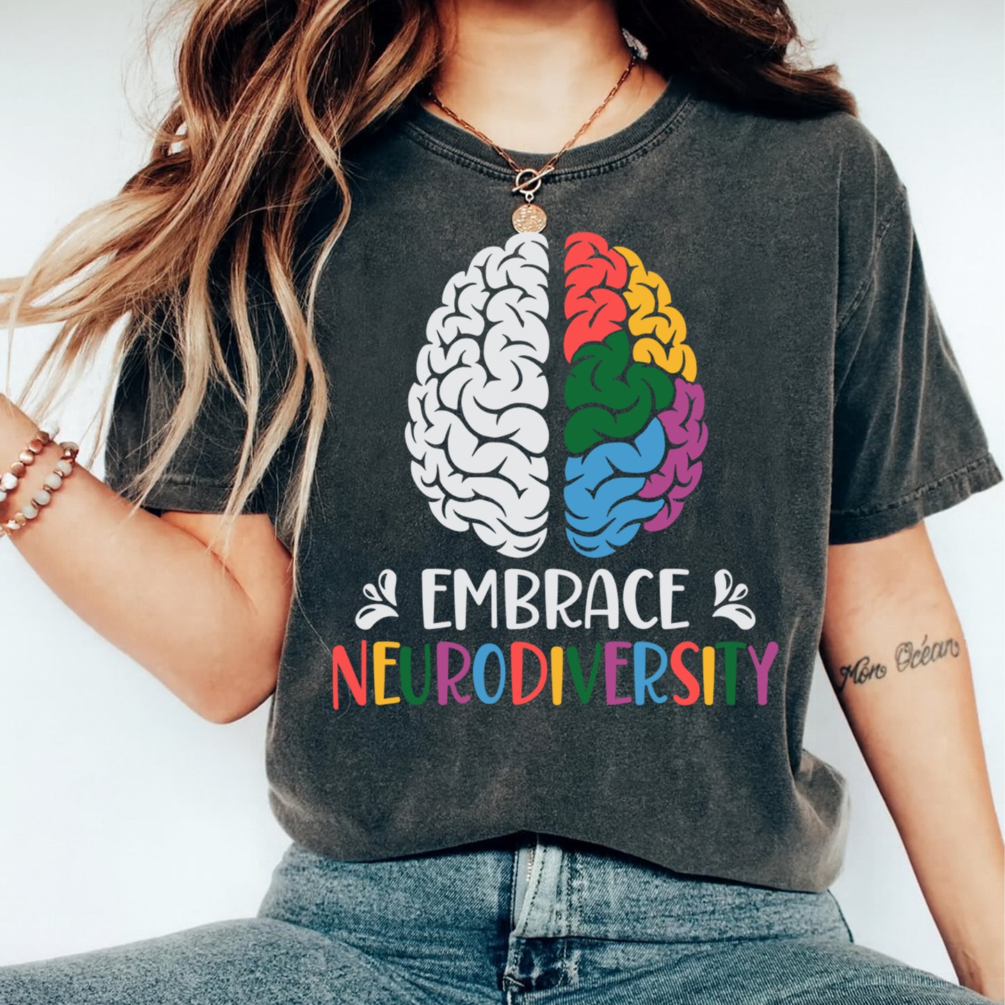 Neurodiversity DTF Transfer – Embrace Neurodiversity Brain Graphic Ready to Press Iron On Heat Transfer DIY Shirts 12668