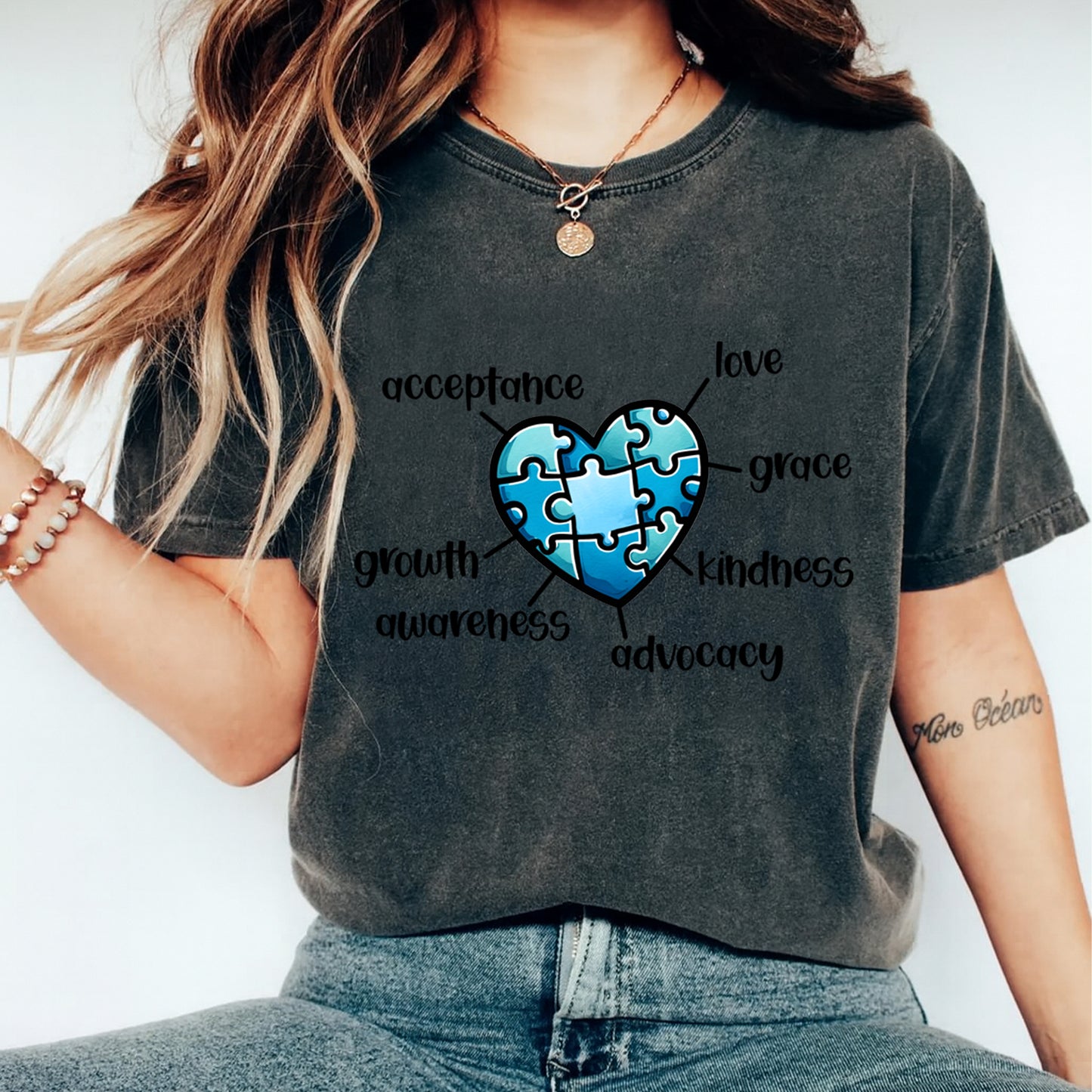 Autism Awareness Heart Puzzle DTF Transfer – Ready to Press Iron On Heat Transfer for DIY Autism Shirts 12675