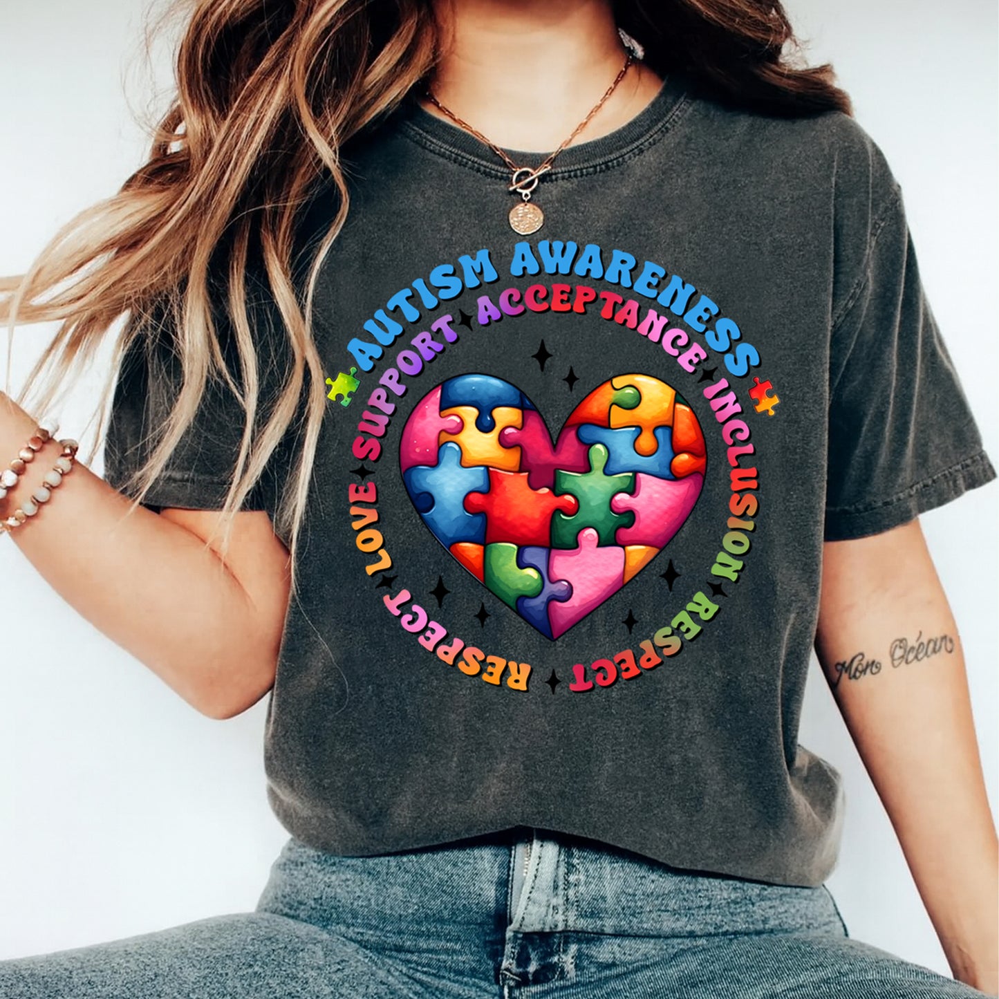 Autism DTF Transfer – Awareness Acceptance Heart Ready to Press Iron On Heat Transfer DIY Autism Shirts 12687