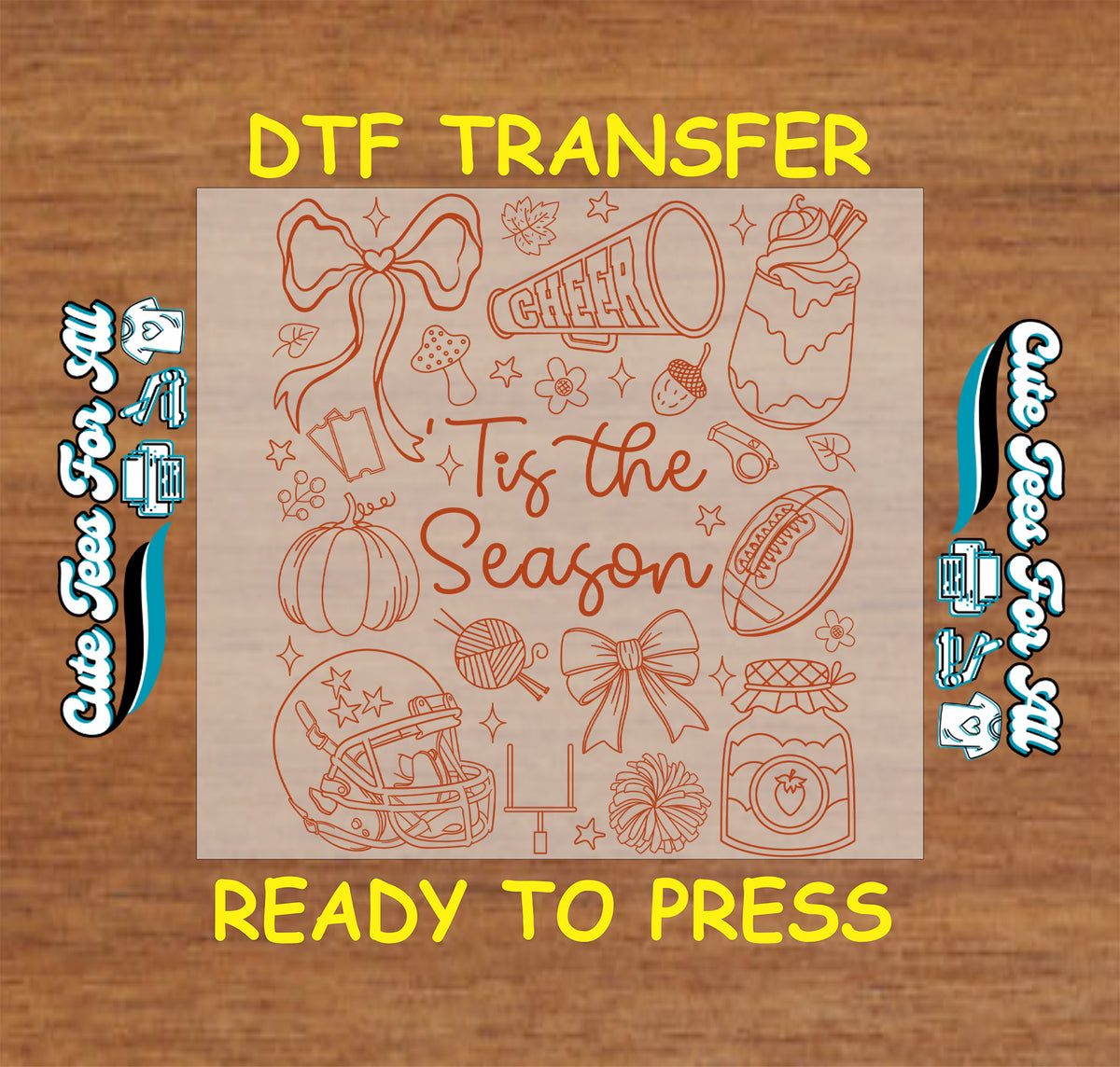 Tis the Season Cheer Football Fall DTF Transfer - Ready to Press 12980 digital mock up
