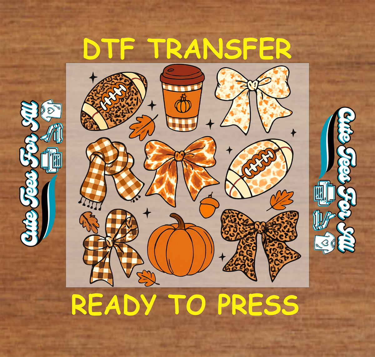 Fall Football Pumpkin Bow Collage DTF Transfer - Ready to Press 12990 digital mock up
