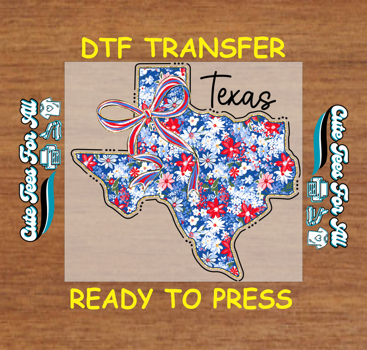 Texas Floral Bow DTF Transfer - Ready to Press mock up