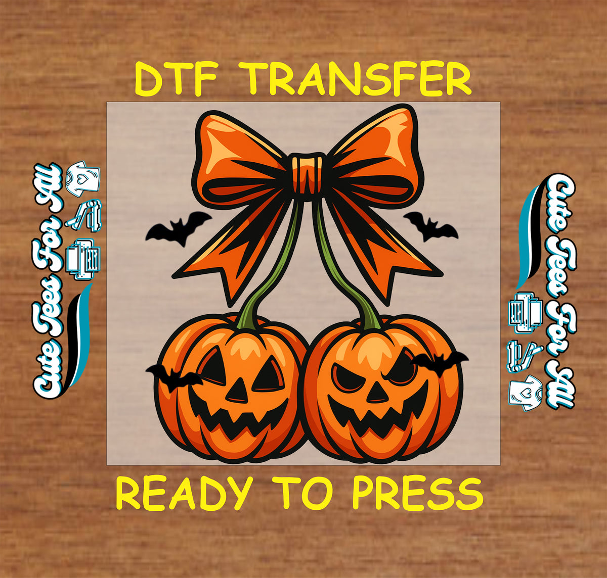 Halloween Jack O Lantern Pumpkin Bow DTF Transfer - Ready to Press mock up