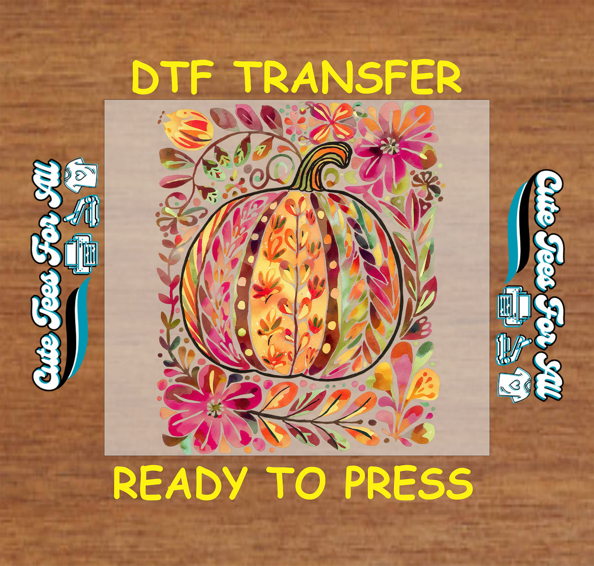 Fall Colorful Floral Pumpkin DTF Transfer - Ready to Press mock up