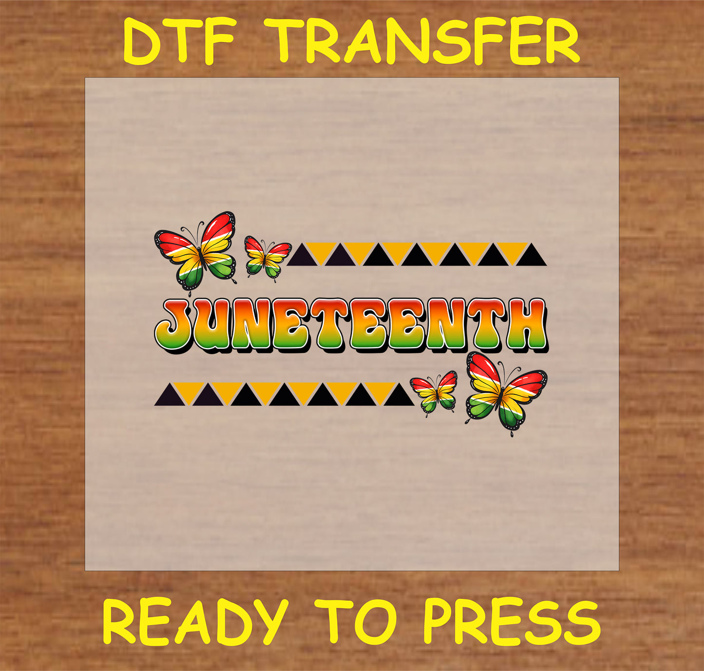 "Juneteenth DTF transfer with colorful butterflies and tribal accents for cultural pride"