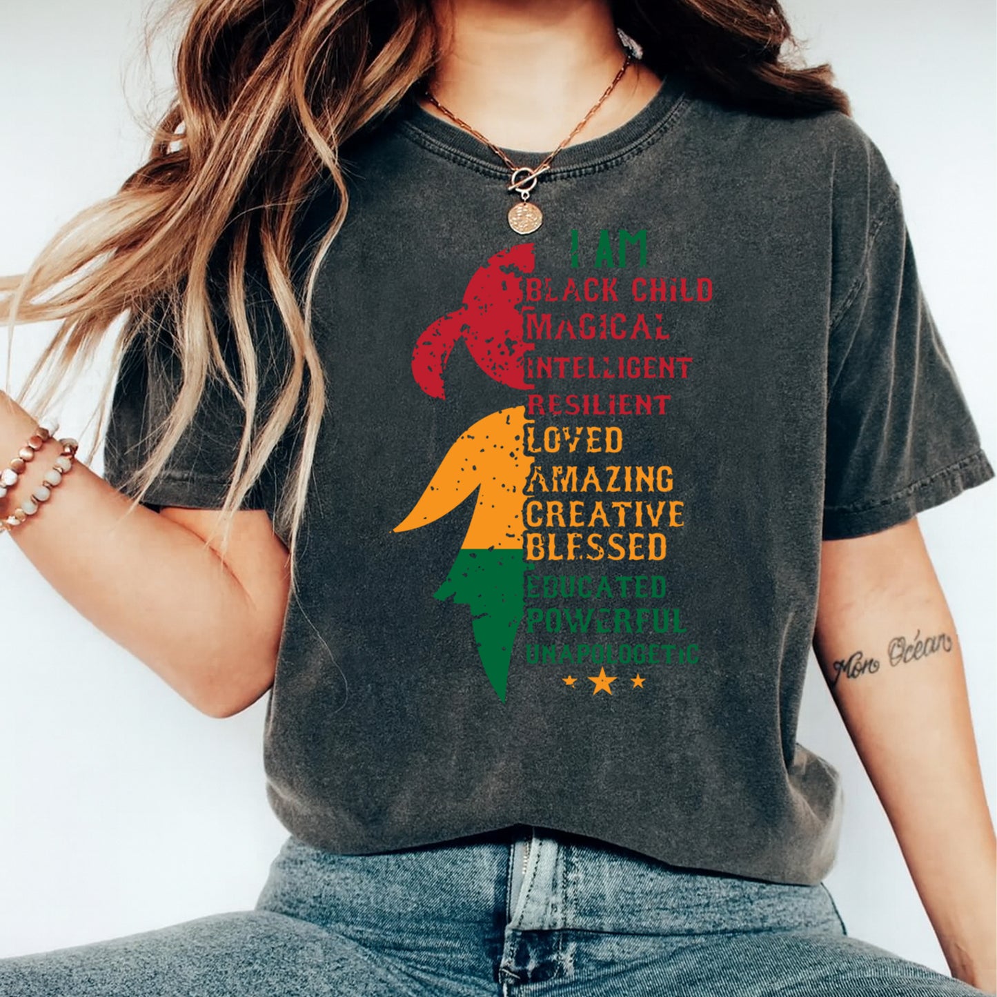 Black child affirmation silhouette graphic printed on black shirt ready to press dtf heat transfer design