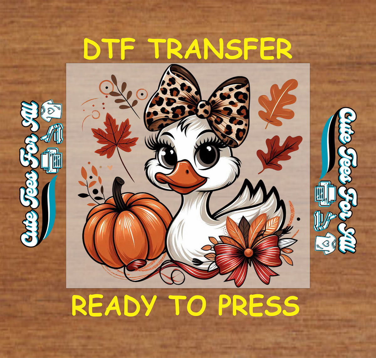 Fall Duck DTF Transfer – Leopard Bow and Flower dtf mock up