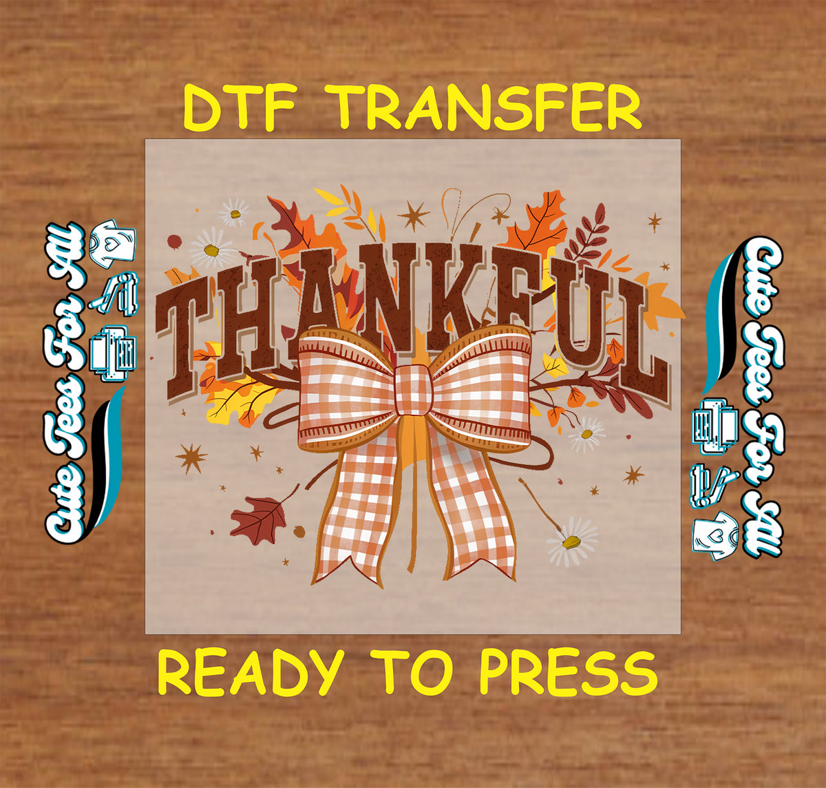 Fall Thanksgiving Thankful DTF Transfer – Gingham Bow dtf mock up
