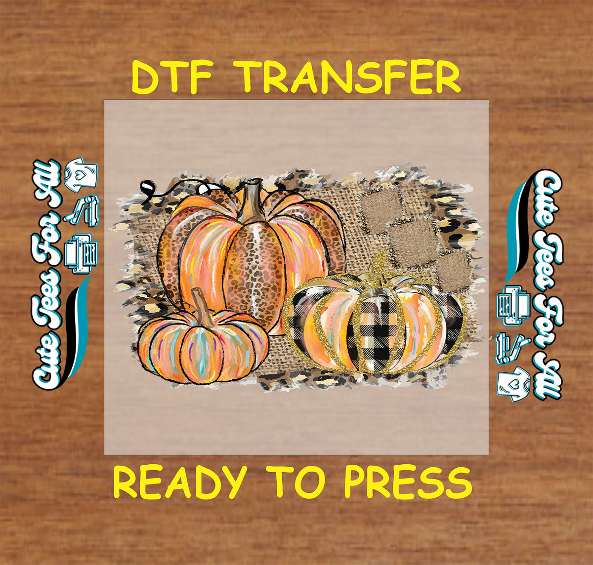 Fall Pumpkin DTF Transfer – Plaid Leopard Patchwork dtf mock up