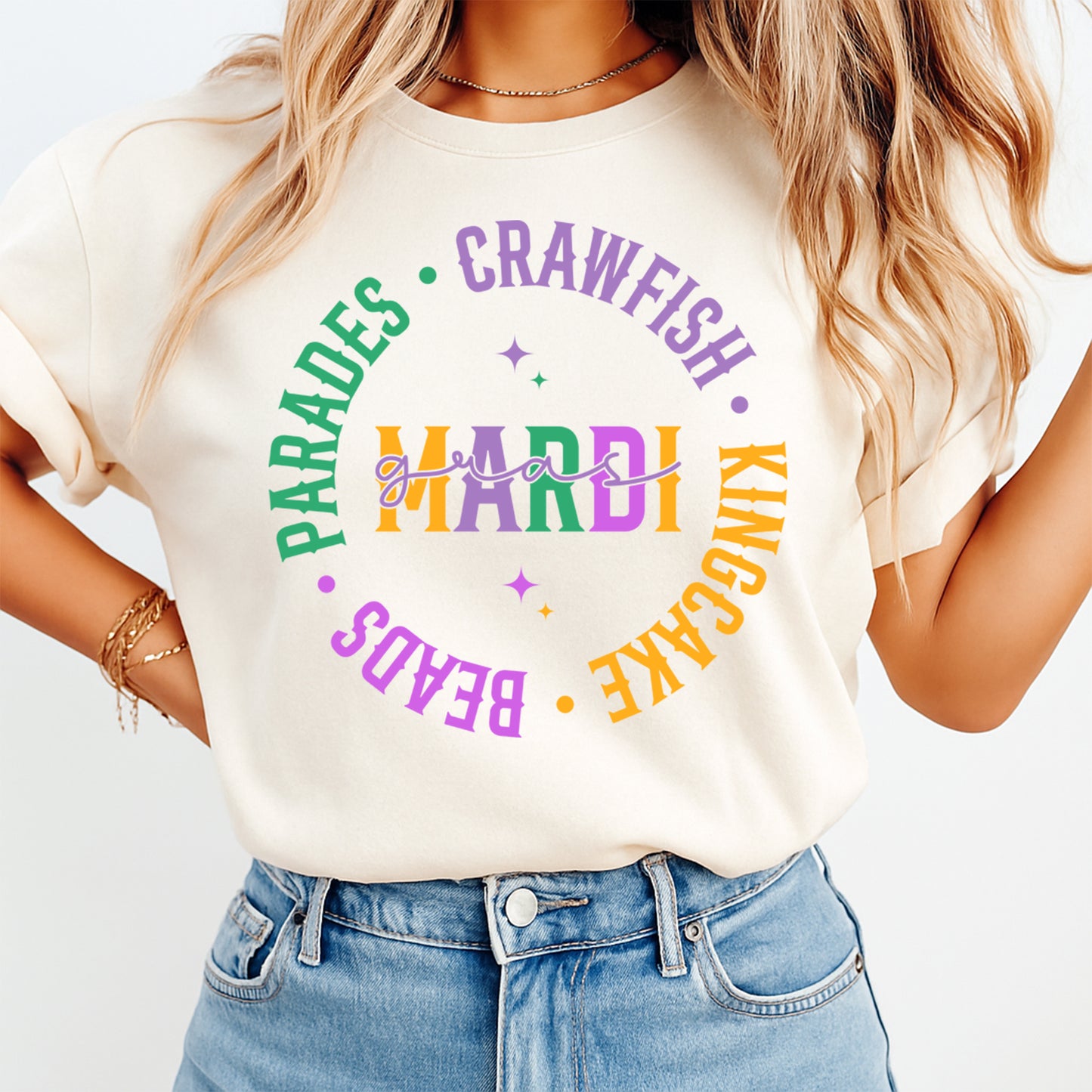 mardi gras parades crawfish kingcake beads carnival shirt graphic ready to press dtf transfer applied to apparel