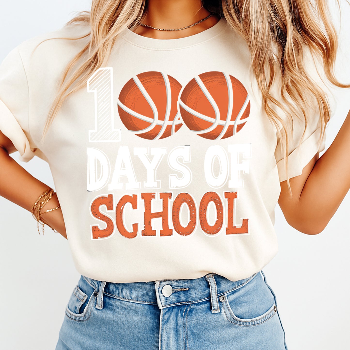 basketball 100 days of school graphic tee mockup showing sports themed classroom celebration shirt design