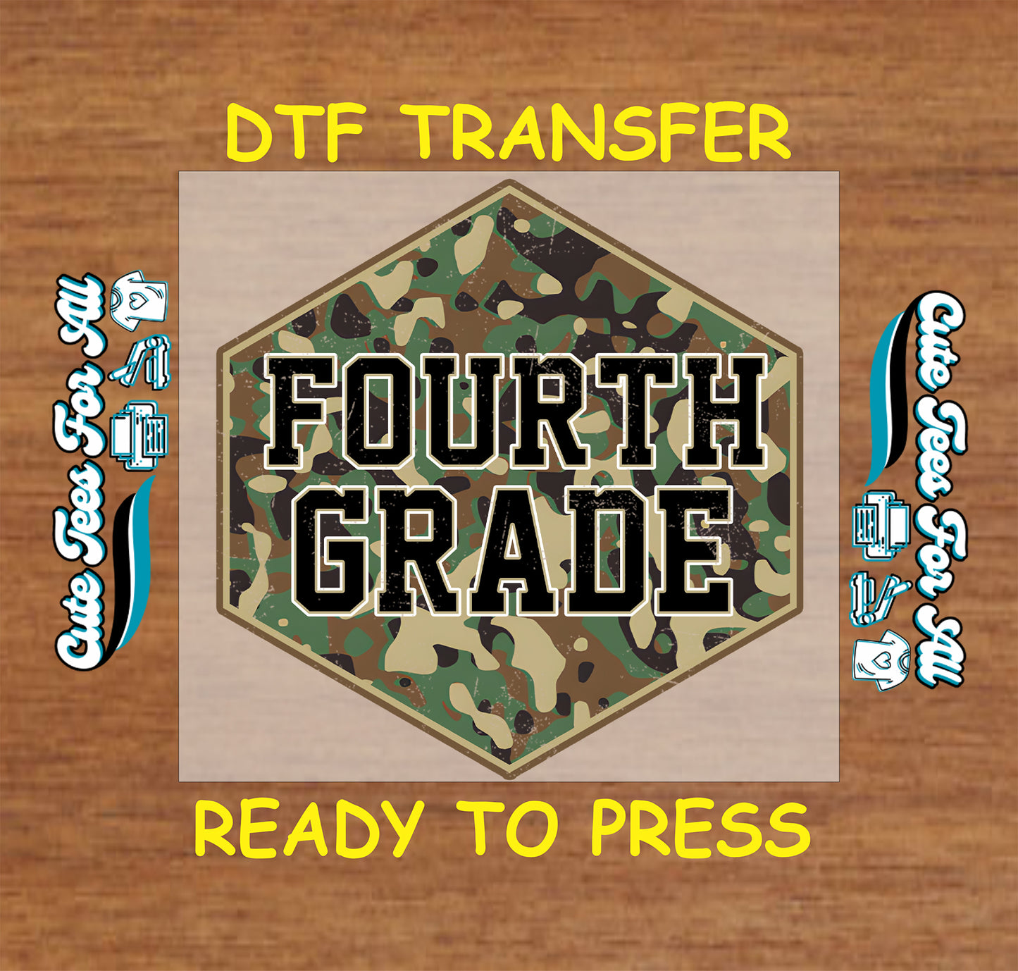 Fourth Grade DTF Transfer Camo School Design Ready to Press Iron On Heat Transfer 13862