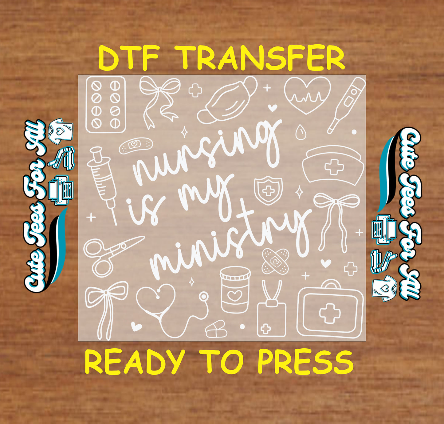 White nursing is my ministry ready to press DTF transfer with medical line art icons and nurse details