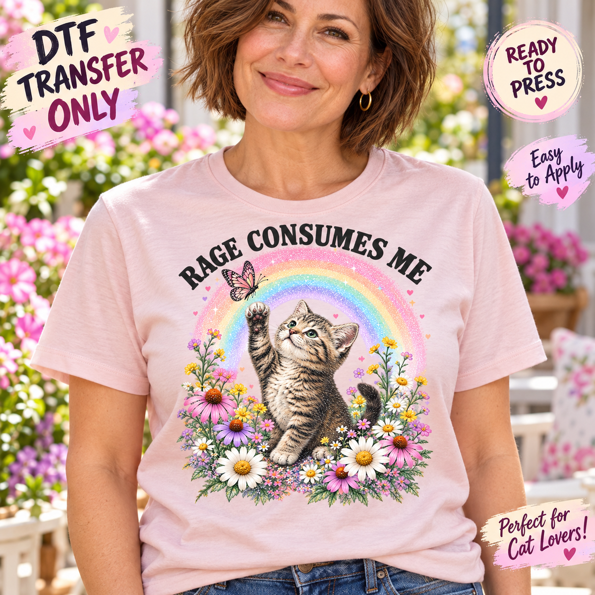 Rage Consumes Me Funny Cat DTF Transfer SHIRT MOCK UP