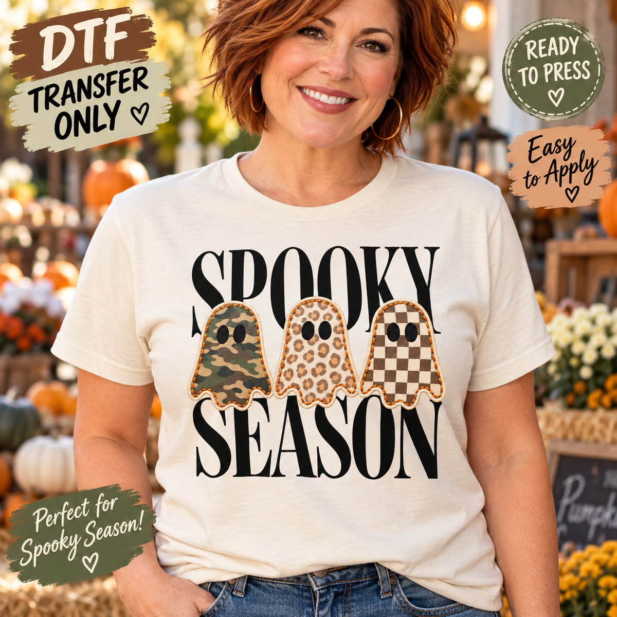 Spooky Season Patterned Ghosts Halloween DTF Transfer SHIRT MOCK UP