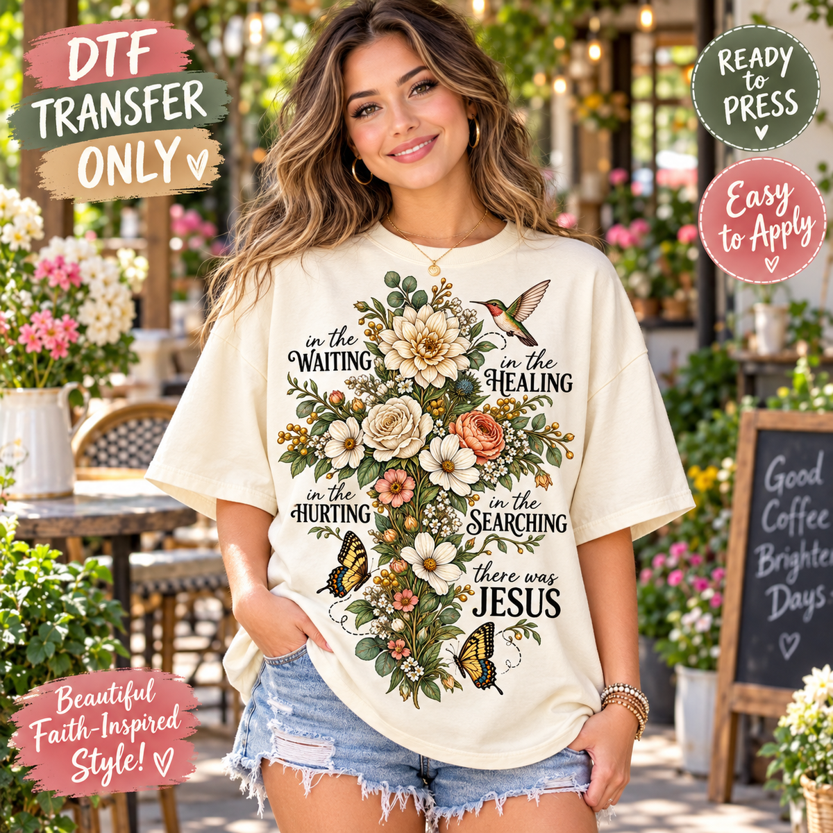 There Was Jesus Floral Cross Christian DTF Transfer 15469