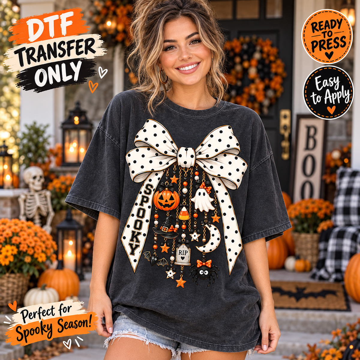 Spooky Halloween Bow DTF Transfer - Ghosts & Pumpkins 15471