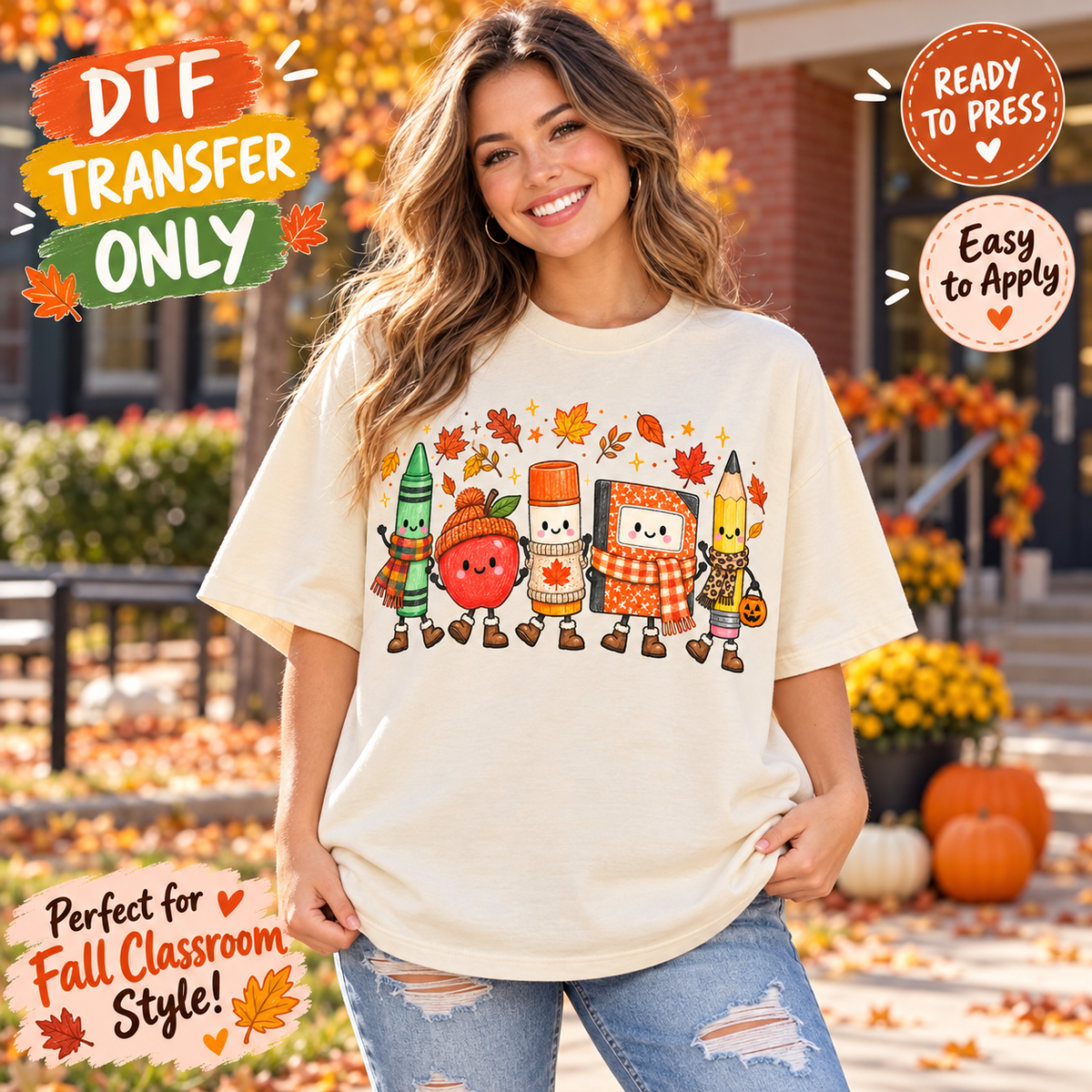 Fall Teacher School Supplies DTF Transfer 15473