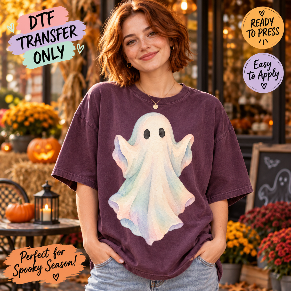 Pastel Floating Ghost Halloween DTF Transfer 15487