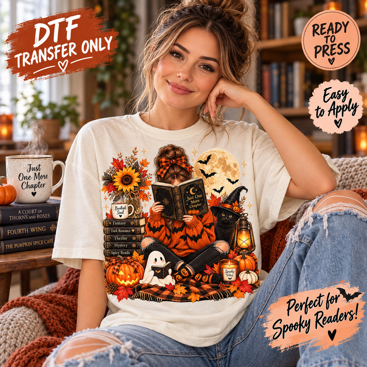 Halloween Book Lover DTF Transfer – Just One More Chapter 15523