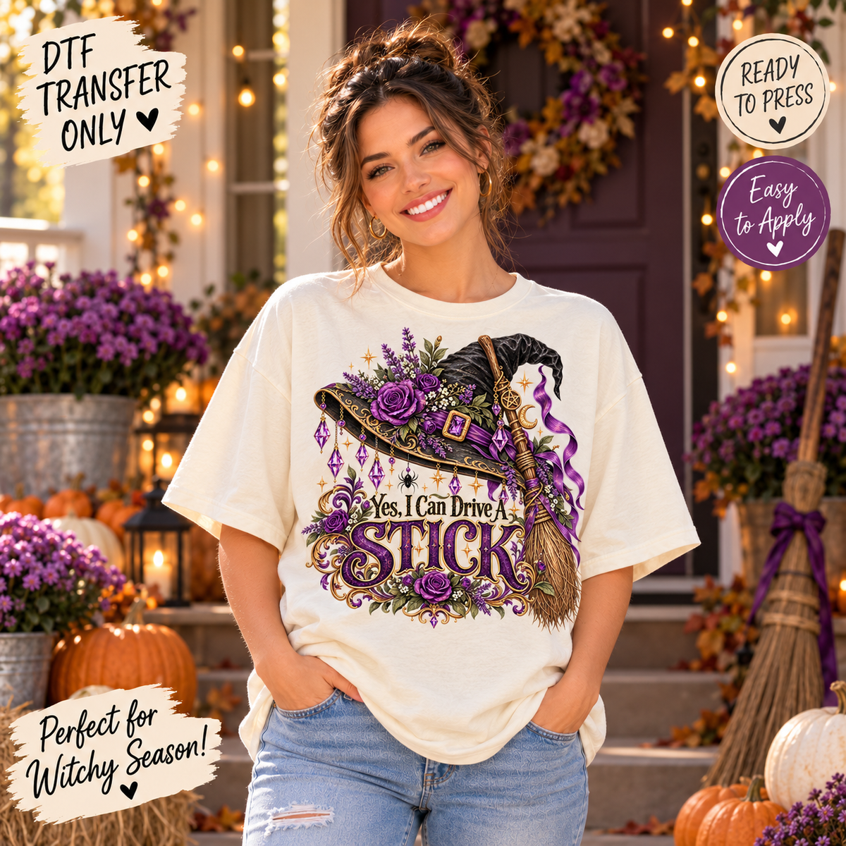 Yes I Can Drive A Stick Witch Halloween DTF Transfer 15591