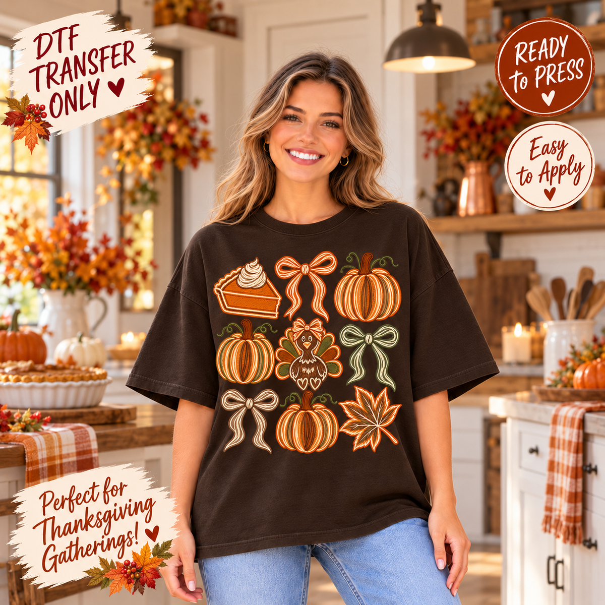 Fall Thanksgiving Pumpkins and Bows DTF Transfer 15622