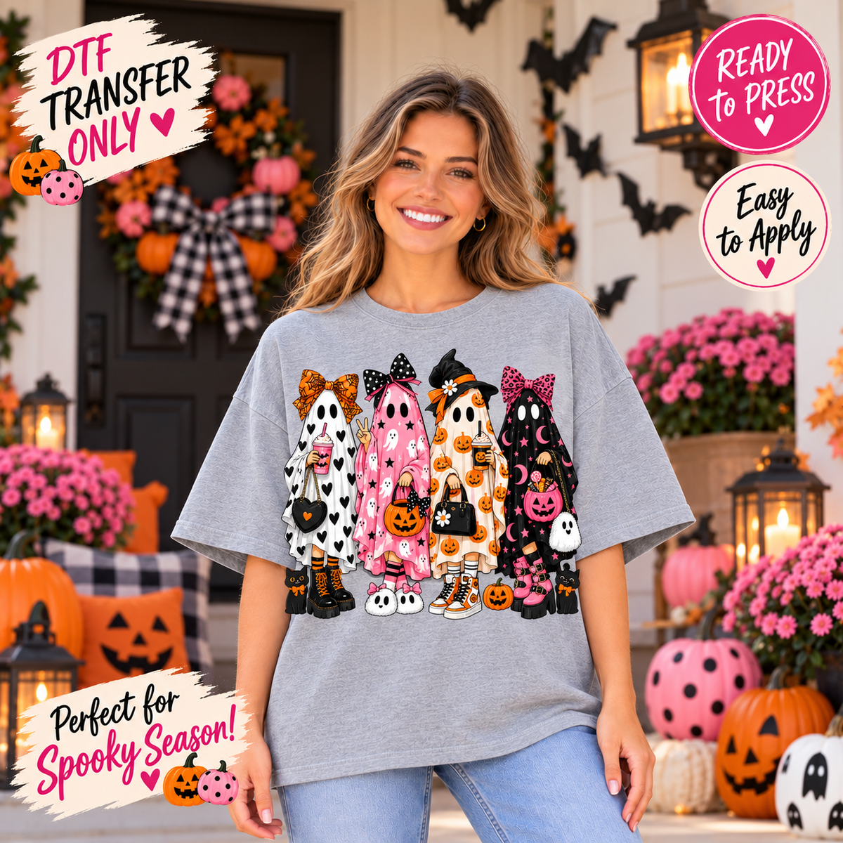 Halloween Patchwork Ghosts DTF Transfer 15627