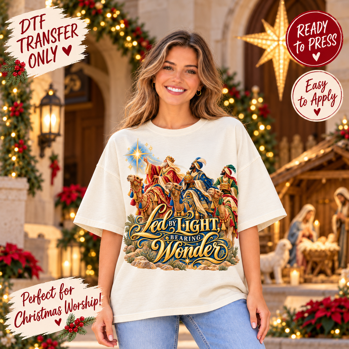 Christmas Three Wise Men Led by Light Bearing Wonder DTF Transfer 15633