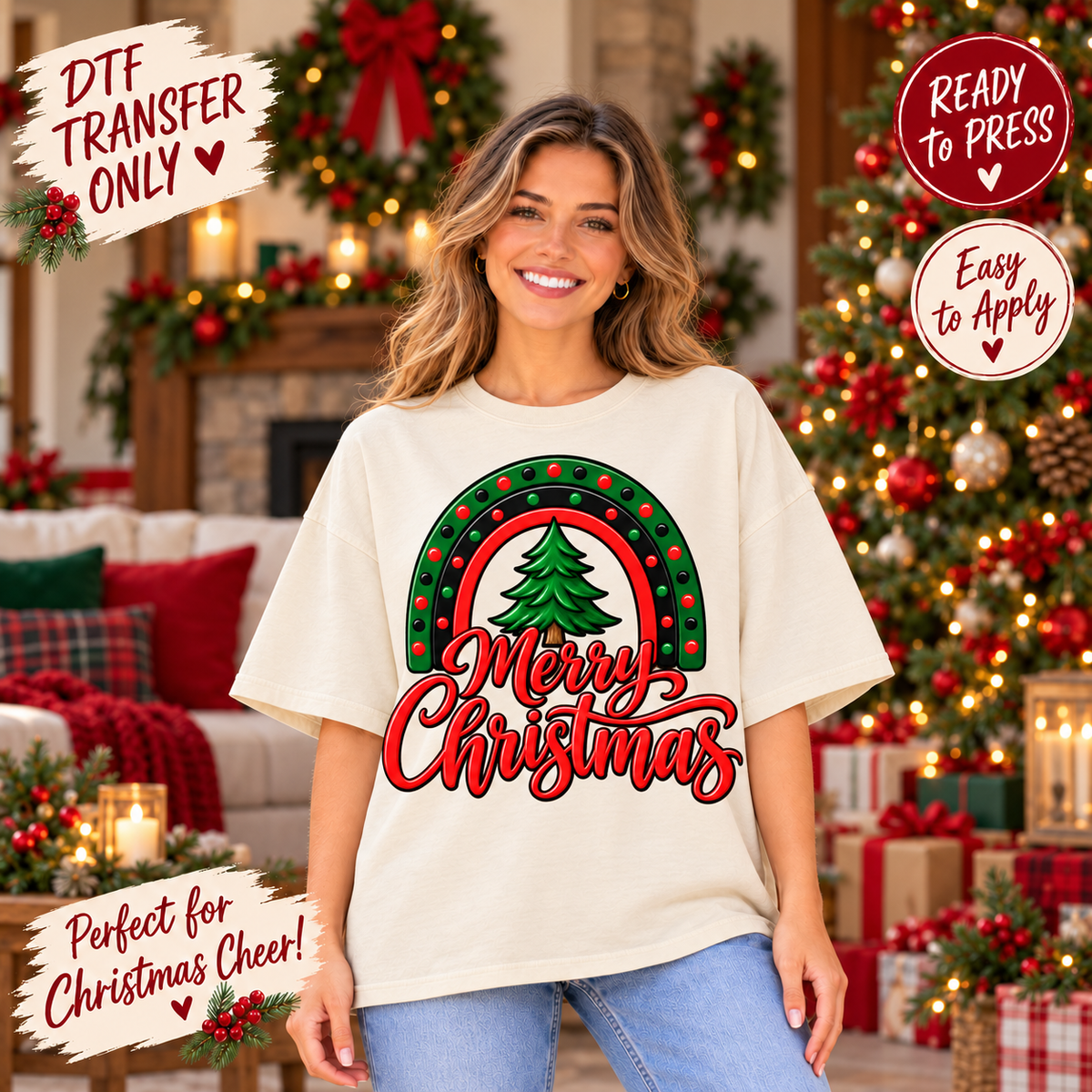 Merry Christmas Rainbow Tree DTF Transfer 15636