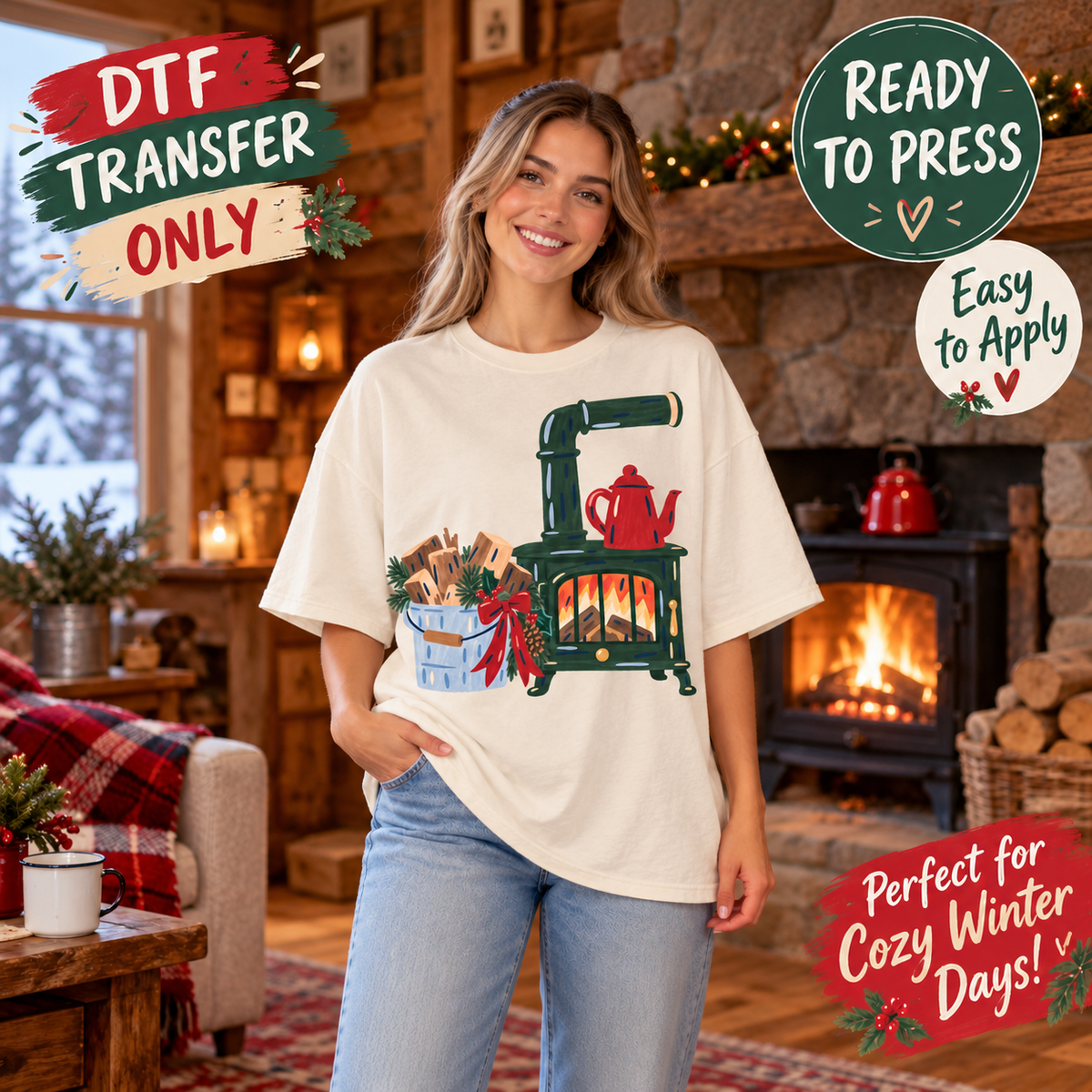 Cozy Winter Stove DTF Transfer - Christmas Hearth 15651