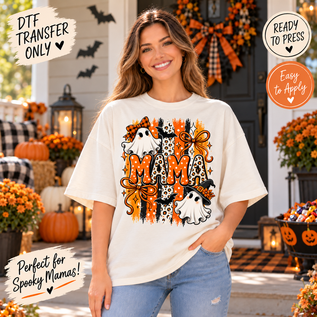 Halloween Mama DTF Transfer - Ghosts and Patchwork 15676
