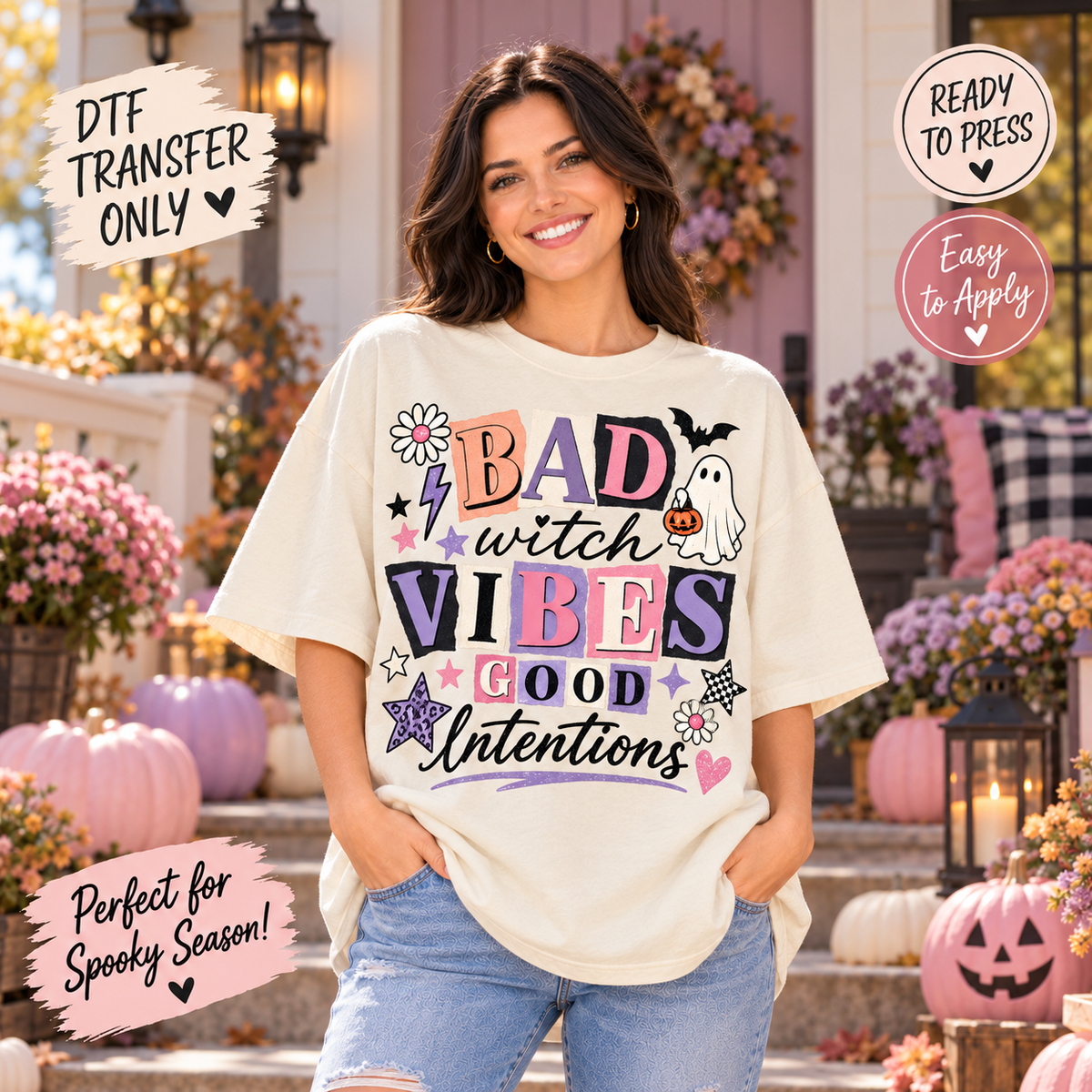 Bad Witch Vibes Good Intentions Halloween DTF Transfer mock up