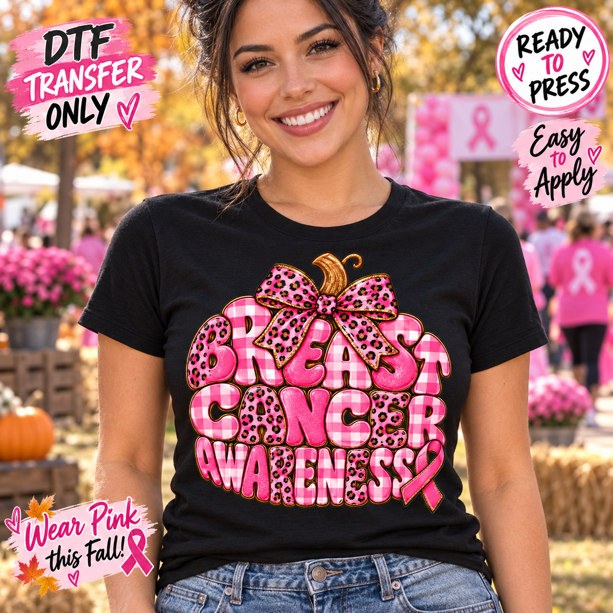 Breast Cancer Awareness Pumpkin Fall DTF Transfer 15723