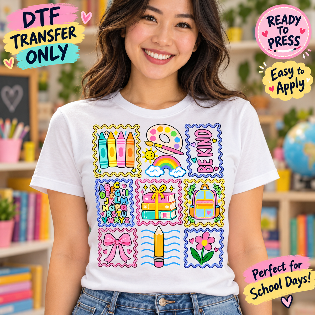 Colorful Teacher Stamp Collage DTF Transfer - Be Kind 15727