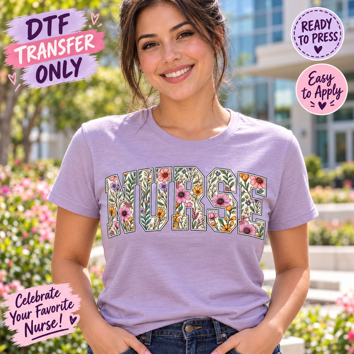 Floral Nurse DTF Transfer - Botanical Lettering 15742