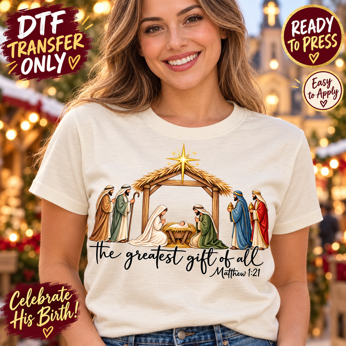 The Greatest Gift Nativity DTF Transfer Christian Christmas 15766