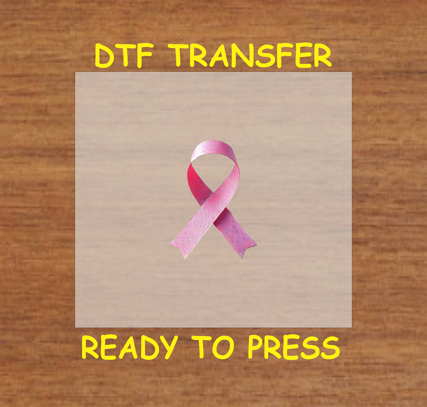 "Minimalist Pink Ribbon DTF Transfer for Breast Cancer Awareness."