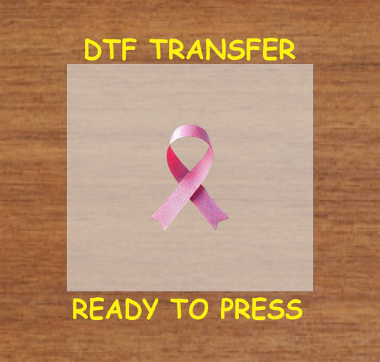 "Minimalist Pink Ribbon DTF Transfer for Breast Cancer Awareness."