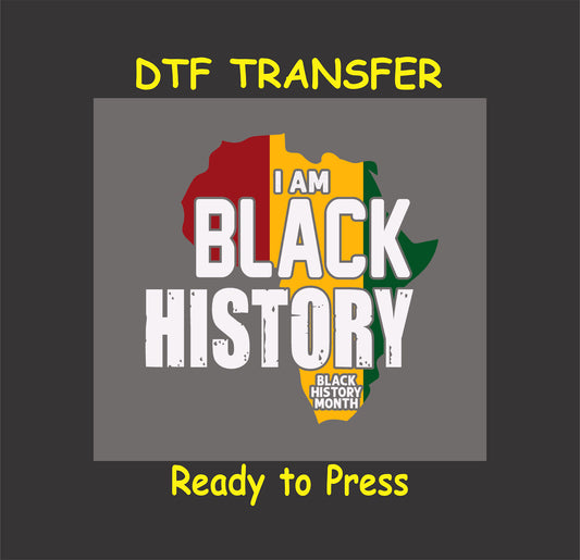 Black By Popular Demand DTF transfer with bold brush-stroke design in orange, red, yellow, and green, ready to press for custom apparel.