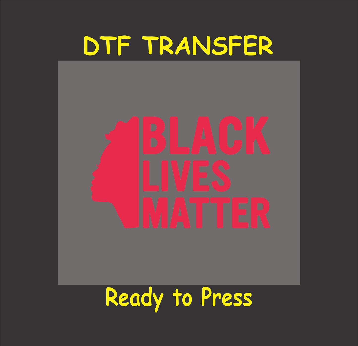 Red "Black Lives Matter" DTF transfer featuring a silhouette design, ready to press for custom T-shirts and apparel.