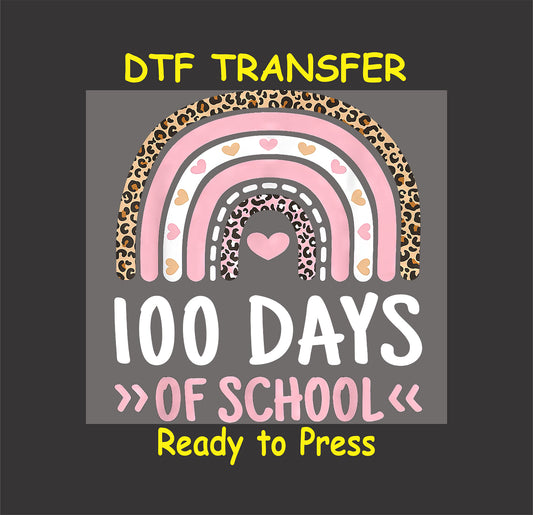 100 Days of School rainbow design with leopard print and hearts.